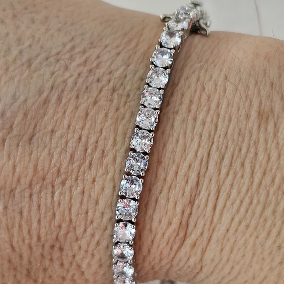 Genuine Moissanite 12 Carat Tennis Bracelet 14K over Sterling Silver 7" NWT - Picture 5 of 9